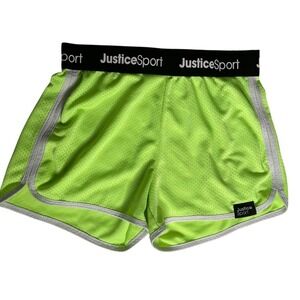 Justice Sport Girls Neon Green Mesh Athletic Shorts XL 16 18 Dolphin Hem